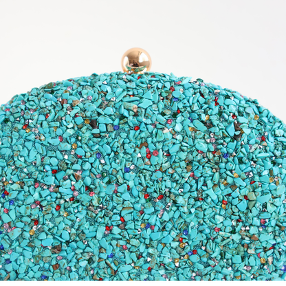 Bolsa Festa Clutch Pedraria Oval Azul Turquesa