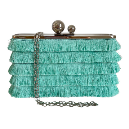 Bolsa Clutch Festa Tassel Franja Verde Tiffany