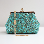 Bolsa Festa Clutch Pouch Pedraria Turquesa