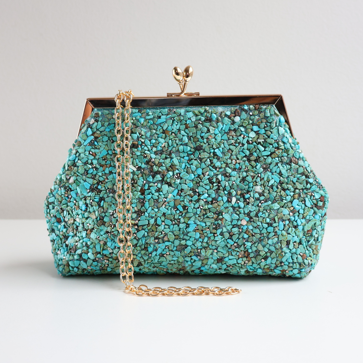 Bolsa Festa Clutch Pouch Pedraria Turquesa