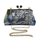 Bolsa Pouch Festa Clutch Flores Bordadas Azul