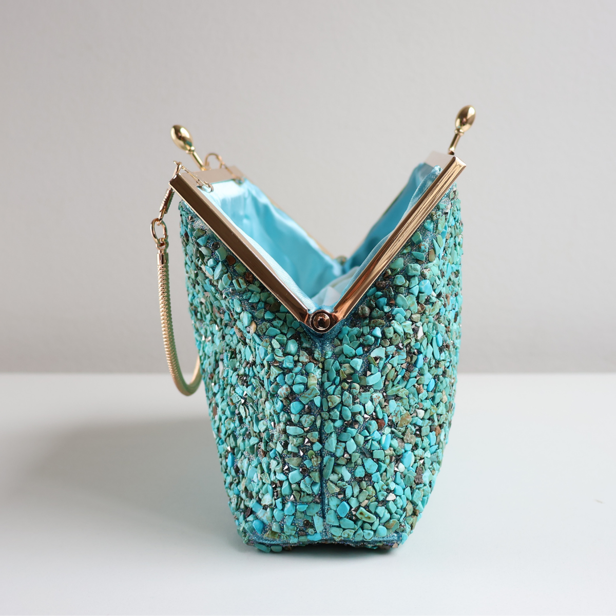 Bolsa Festa Clutch Pouch Pedraria Turquesa