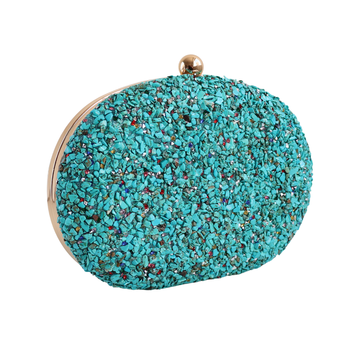 Bolsa Festa Clutch Pedraria Oval Azul Turquesa