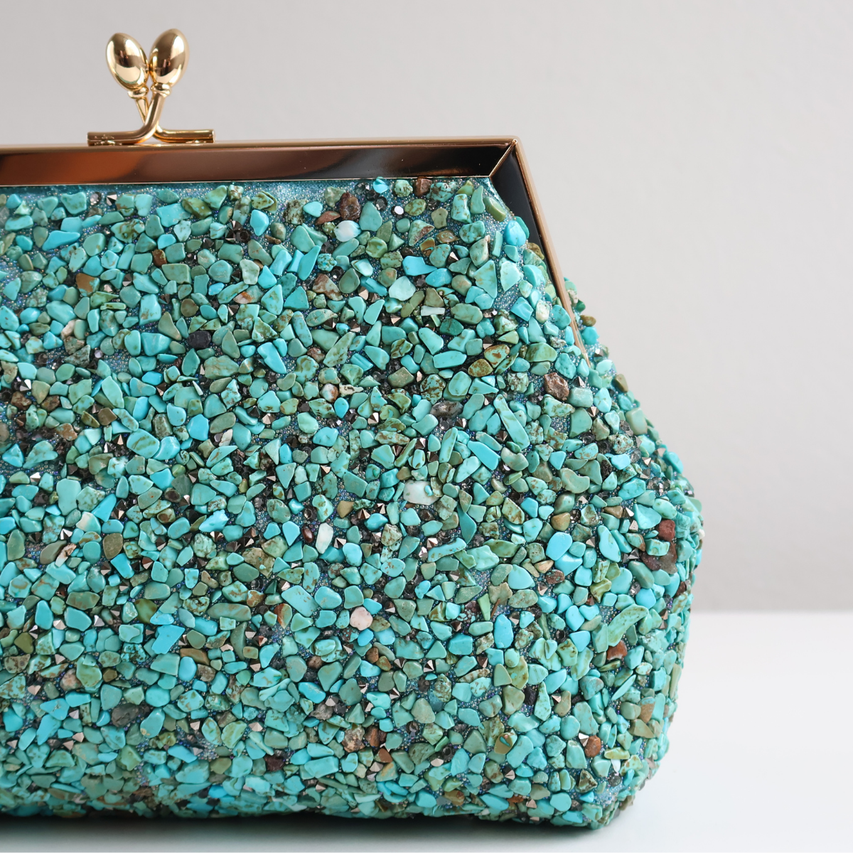 Bolsa Festa Clutch Pouch Pedraria Turquesa