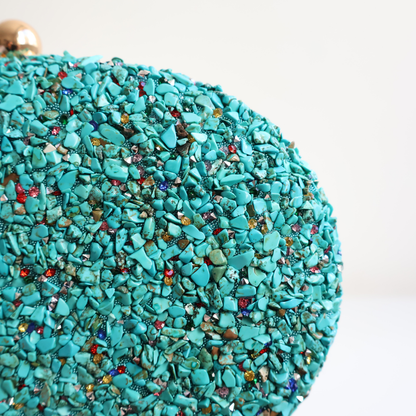 Bolsa Festa Clutch Pedraria Oval Azul Turquesa
