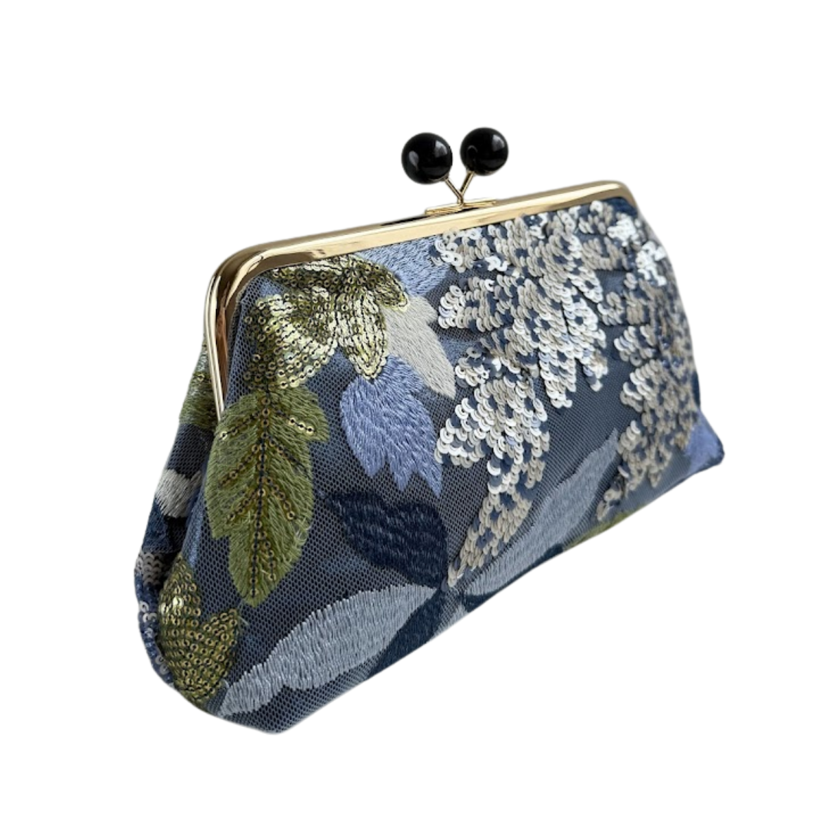 Bolsa Pouch Festa Clutch Flores Bordadas Azul