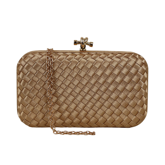 Bolsa de Festa Clutch Tressê Cetim Inspired Média Dourado Escuro