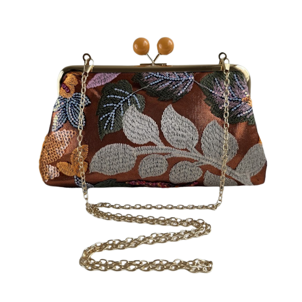 Bolsa Pouch Festa Clutch Flores Bordadas Laranja