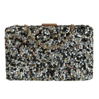 Bolsa de Festa Clutch Pedraria Preta e Branca