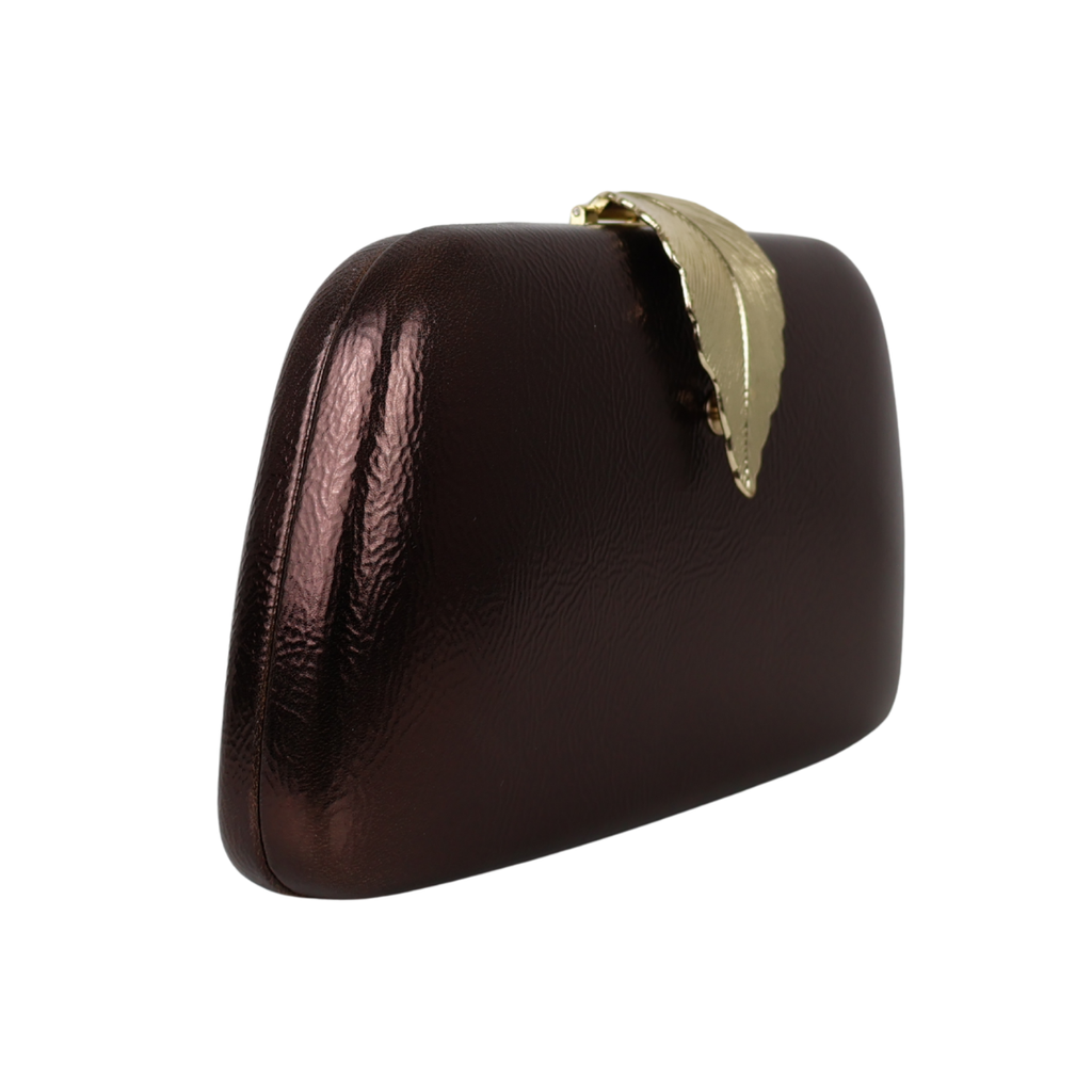 Bolsa Clutch Festa Fecho de Folha Marrom Bronze - ReUse