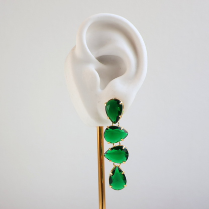 Brinco Dourado e Cristal Verde - Semijoia