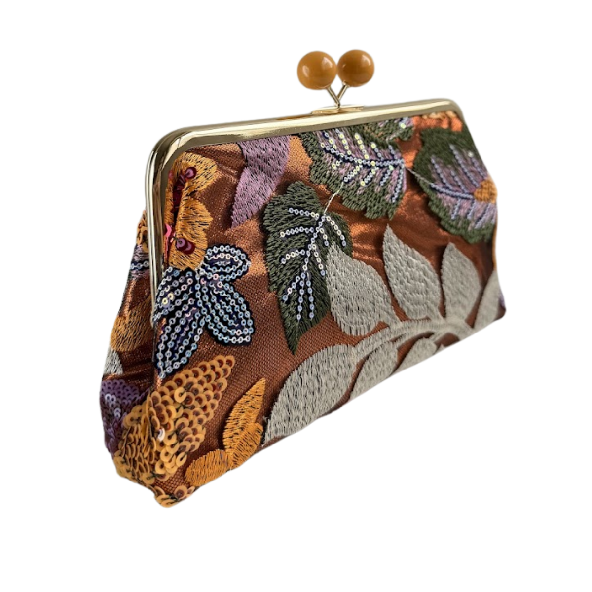 Bolsa Pouch Festa Clutch Flores Bordadas Laranja
