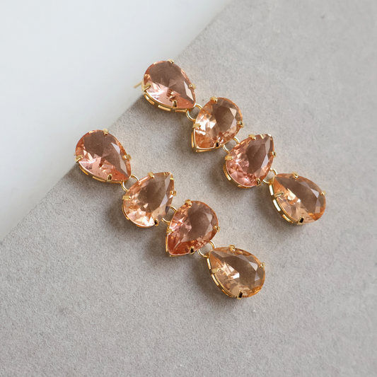 Brinco Dourado e Cristal Champagne - Semijoia