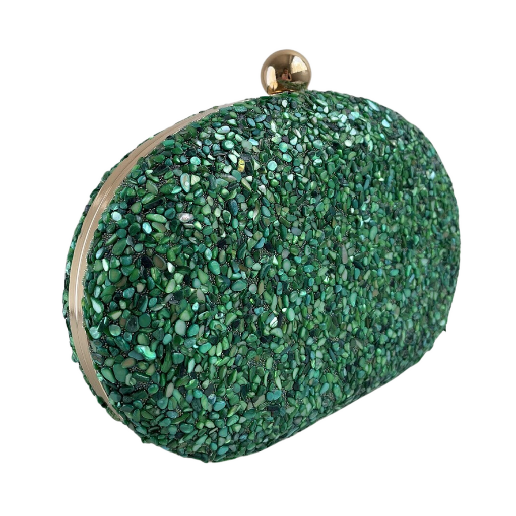 Bolsa Festa Clutch Pedraria Verde Oval