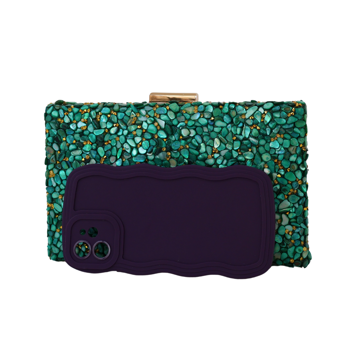 Bolsa de Festa Clutch Pedraria Verde