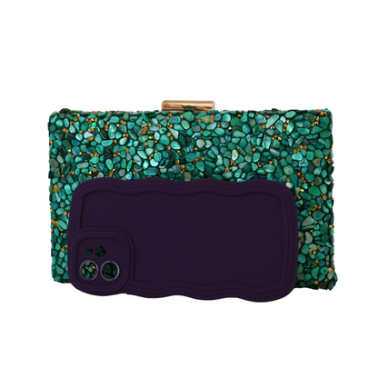 Bolsa de Festa Clutch Pedraria Verde