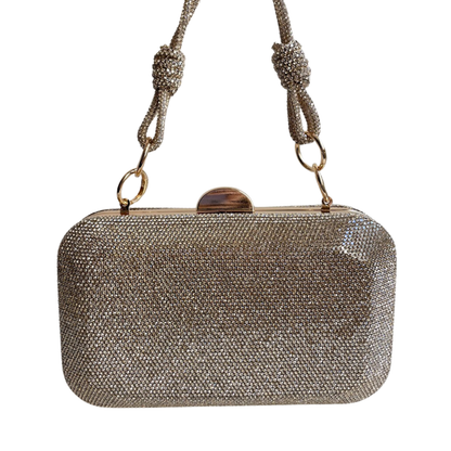 Bolsa Festa Clutch Pedraria Strass Dourada