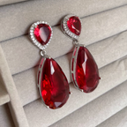 Brinco Prateado e Cristal Marsala - Semijoia