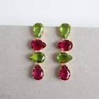 Brinco Dourado e Cristal Verde e Marsala - Semijoia