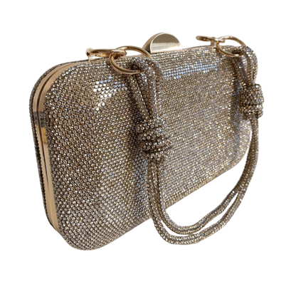 Bolsa Festa Clutch Pedraria Strass Dourada