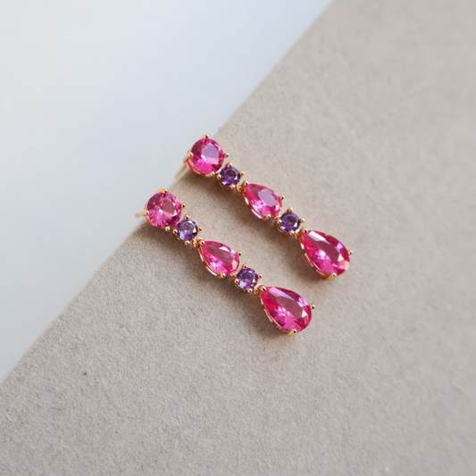 Brinco Dourado e Cristal Rosa - Semijoia