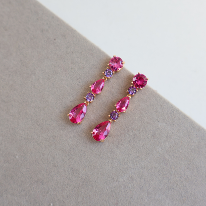 Brinco Dourado e Cristal Rosa - Semijoia