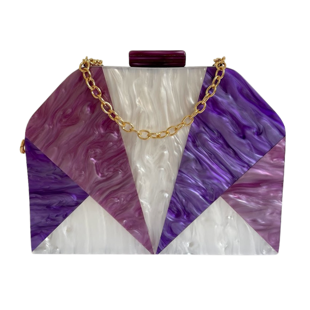 Bolsa de Festa Clutch Acrílico Trapezoidal Roxa e Lilás - ReUse