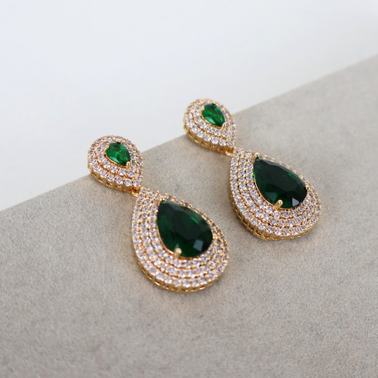 Brinco Dourado e Cristal Verde - Semijoia