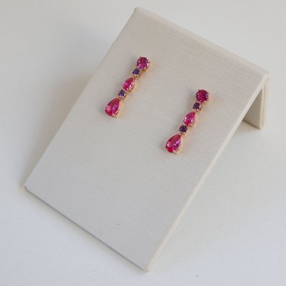 Brinco Dourado e Cristal Rosa - Semijoia