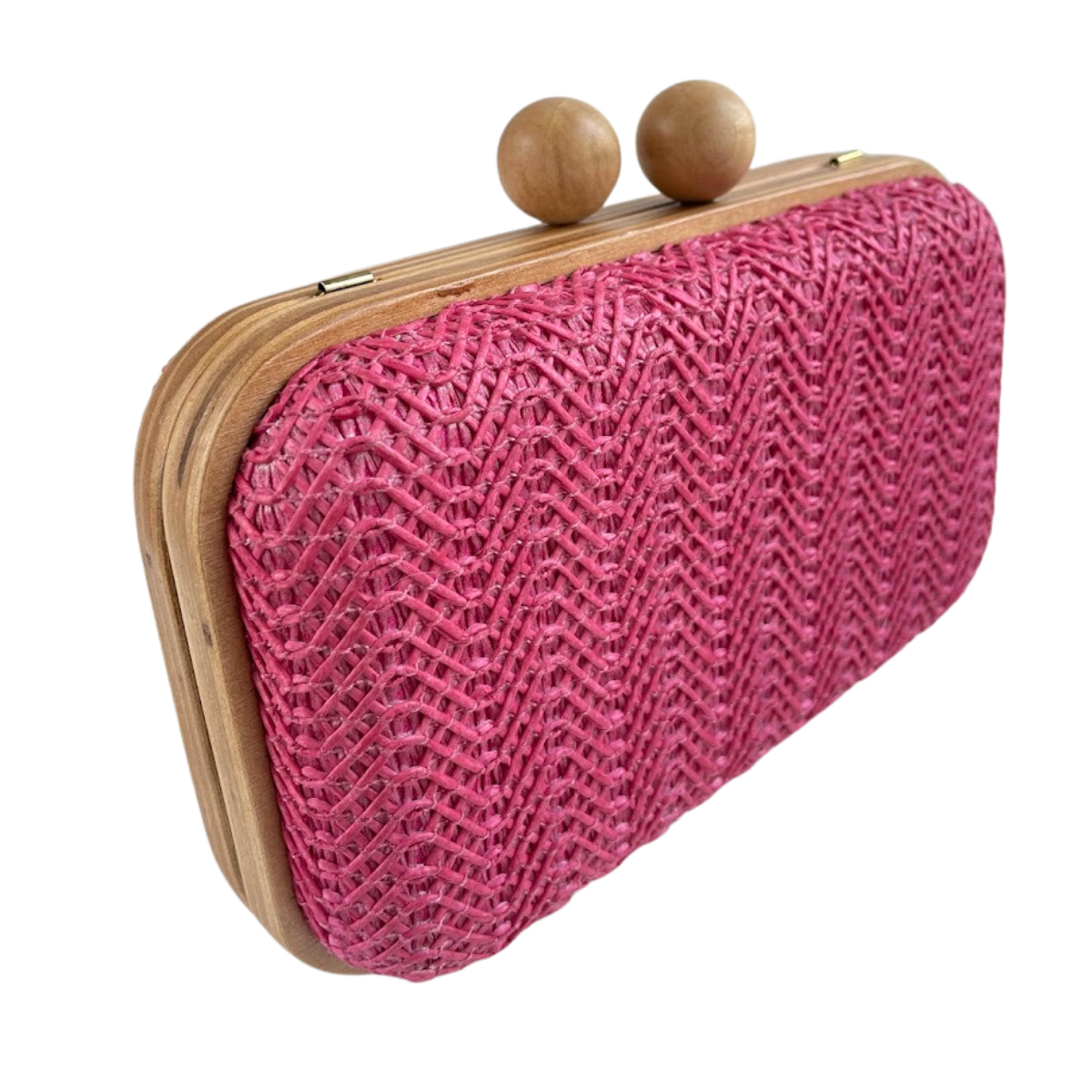 Bolsa de Festa Clutch Madeira e Palha da Índia Rosa