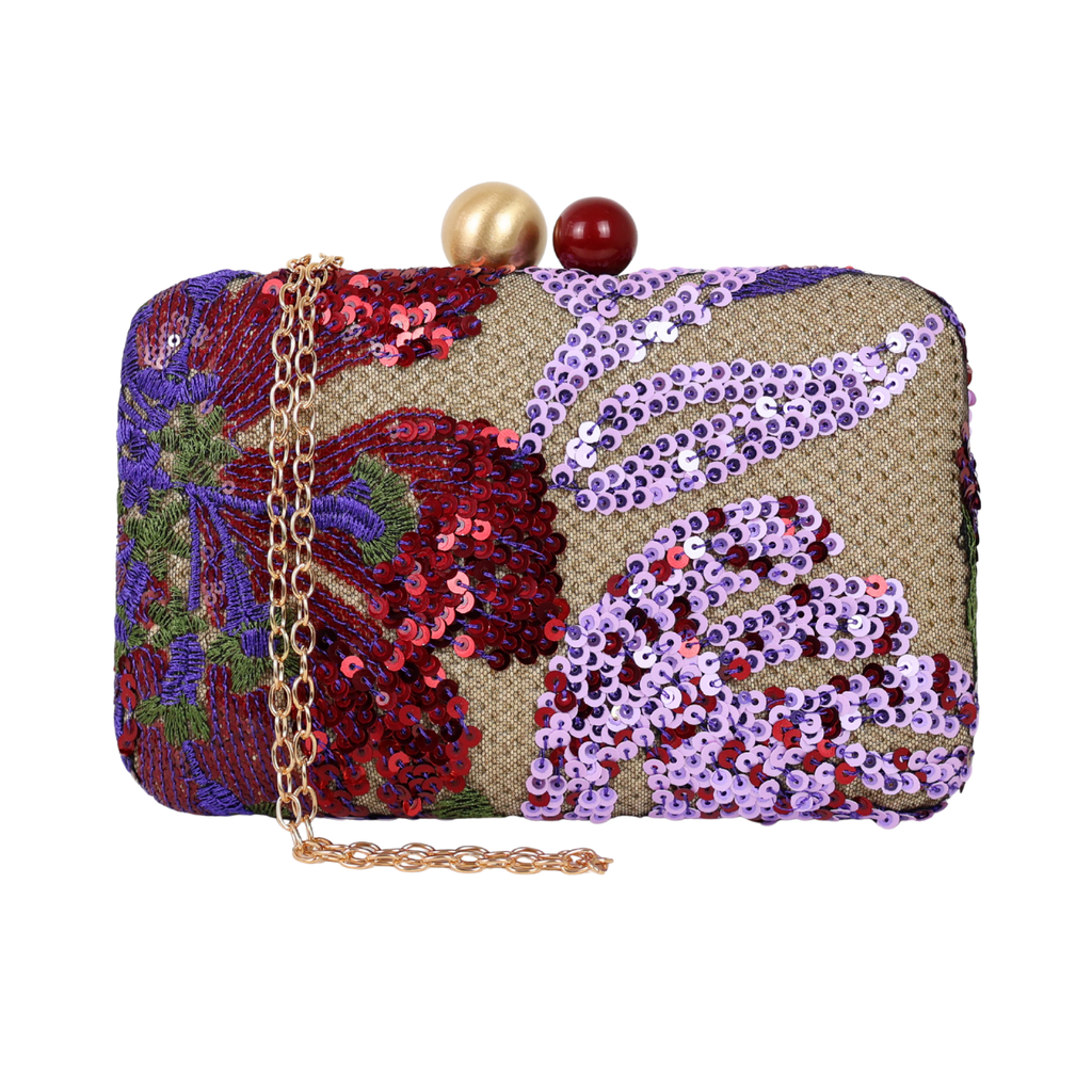 Bolsa Clutch Festa Bordada Flores Roxa