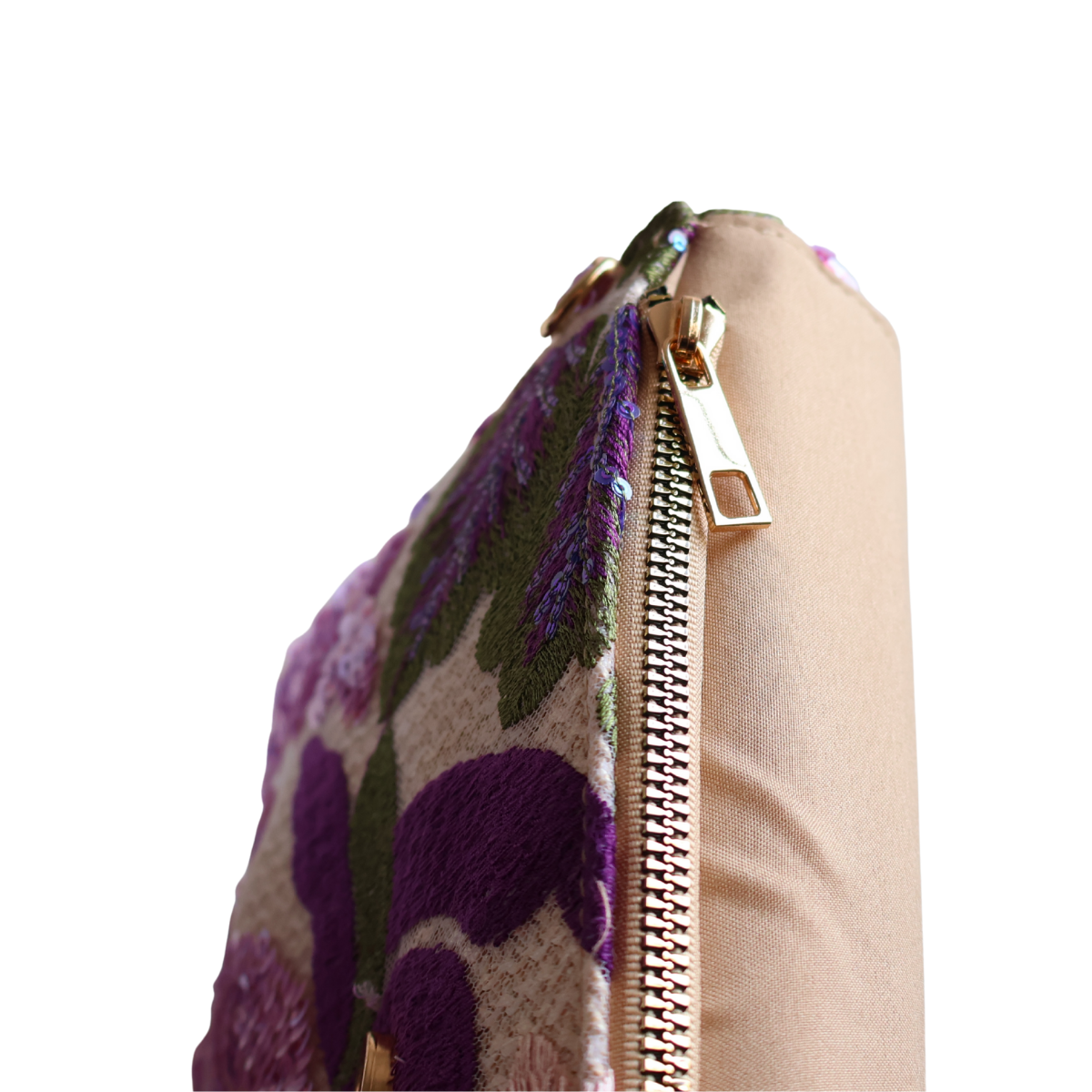 Bolsa Carteira Envelope de Bordada Paetê Floral Lilás