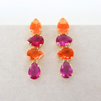 Brinco Dourado e Cristal Laranja e Rosa - Semijoia