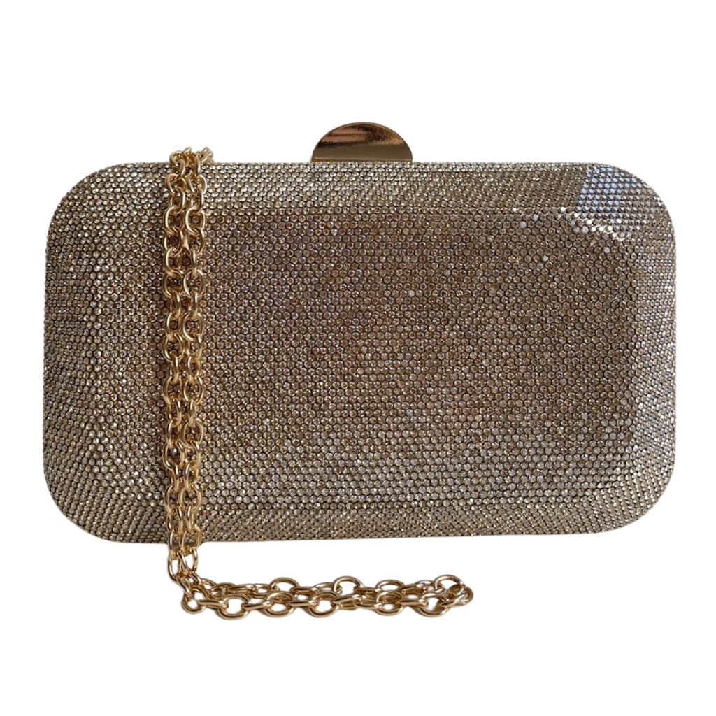 Bolsa Festa Clutch Pedraria Strass Dourada - ReUse