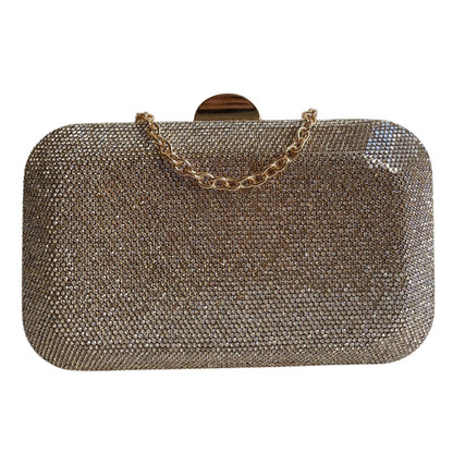 Bolsa Festa Clutch Pedraria Strass Dourada