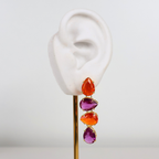 Brinco Dourado e Cristal Laranja e Rosa - Semijoia