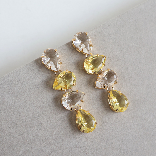 Brinco Dourado e Cristal Amarelo - Semijoia