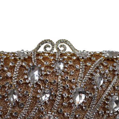 Bolsa Festa Clutch Pedraria Strass Dourada