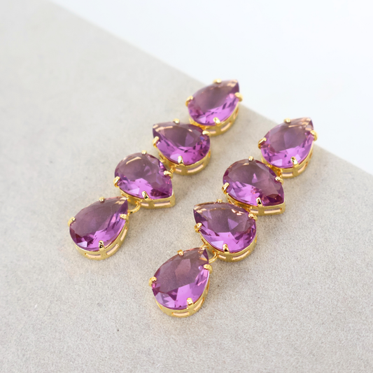 Brinco Dourado e Cristal Lilás - Semijoia