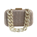 Bolsa de Festa Clutch Madeira e Palha Bege Claro