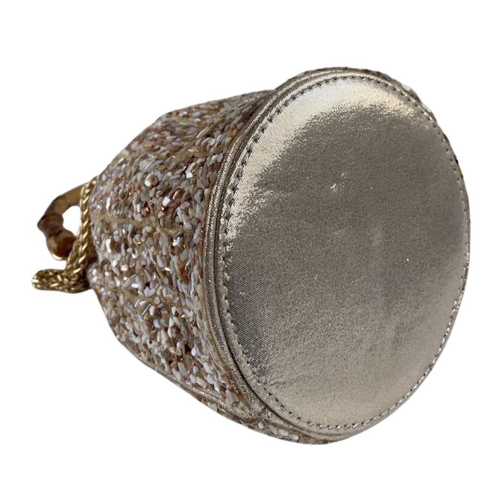 Bolsa Festa Clutch Pouch Pedraria Bege