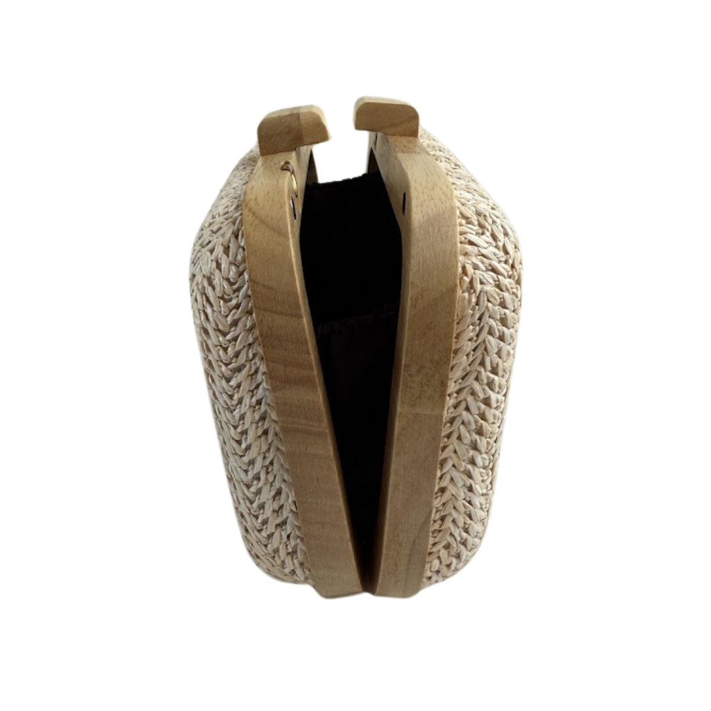 Bolsa de Festa Clutch Madeira e Palha Bege Claro