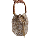 Bolsa Festa Clutch Pouch Pedraria Bege