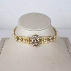 Colar Choker Gargantilha Dourada e Off White