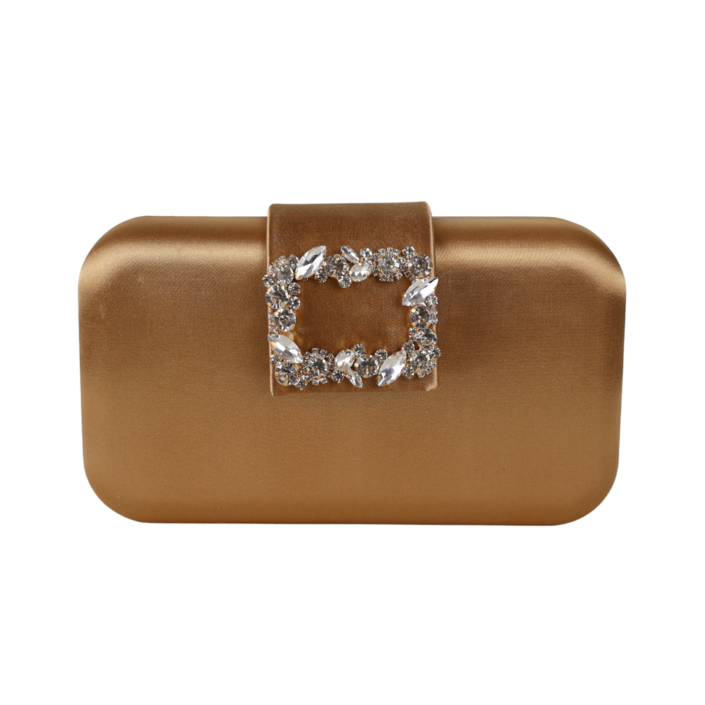 Bolsa Clutch Festa Cetim e Fecho de Pedraria Dourado
