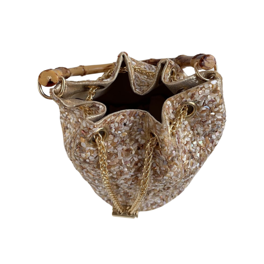 Bolsa Festa Clutch Pouch Pedraria Bege