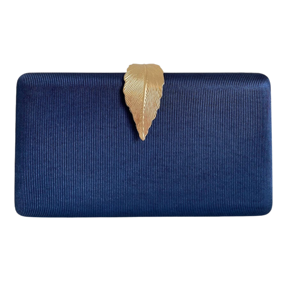 Bolsa Clutch Festa Tecido Fecho de Folha Azul Marinho