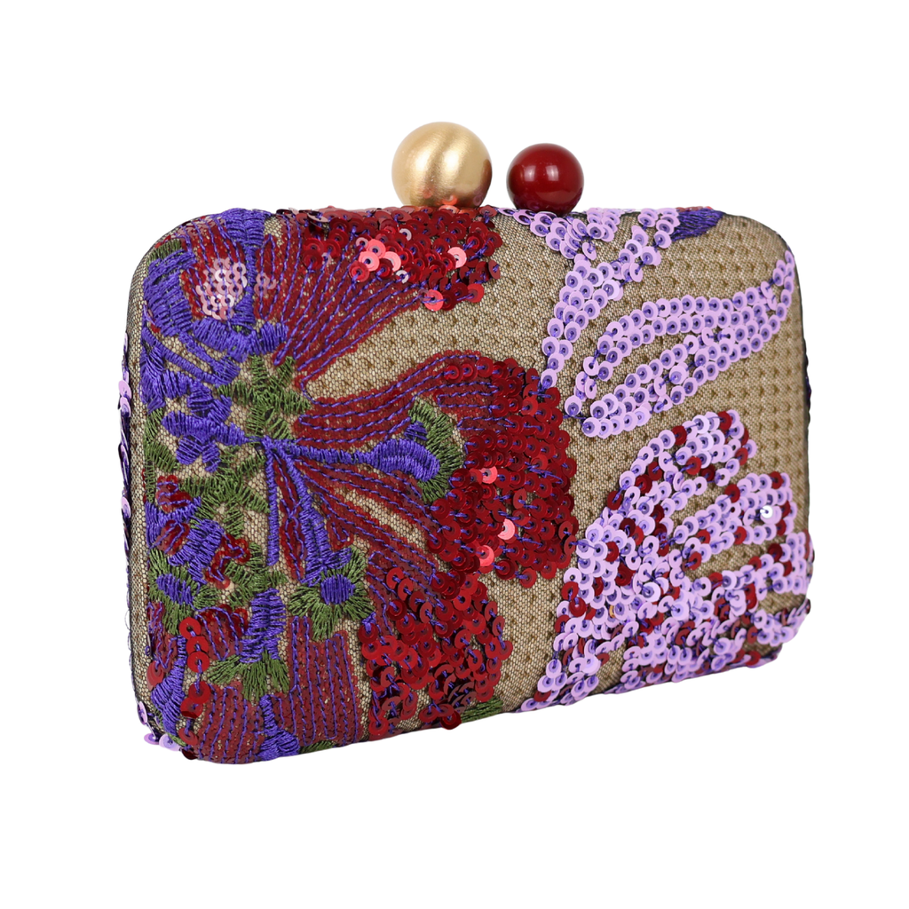 Bolsa Clutch Festa Bordada Flores Roxa