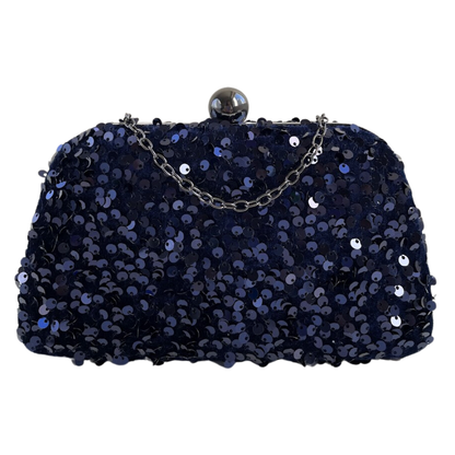 Bolsa de Festa Clutch Lantejoulas Azul Marinho