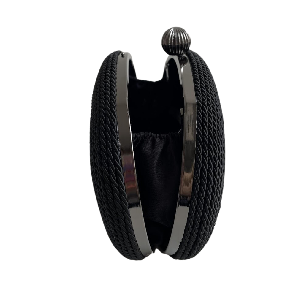 Bolsa de Festa Clutch Corda Trançada Oval Preta